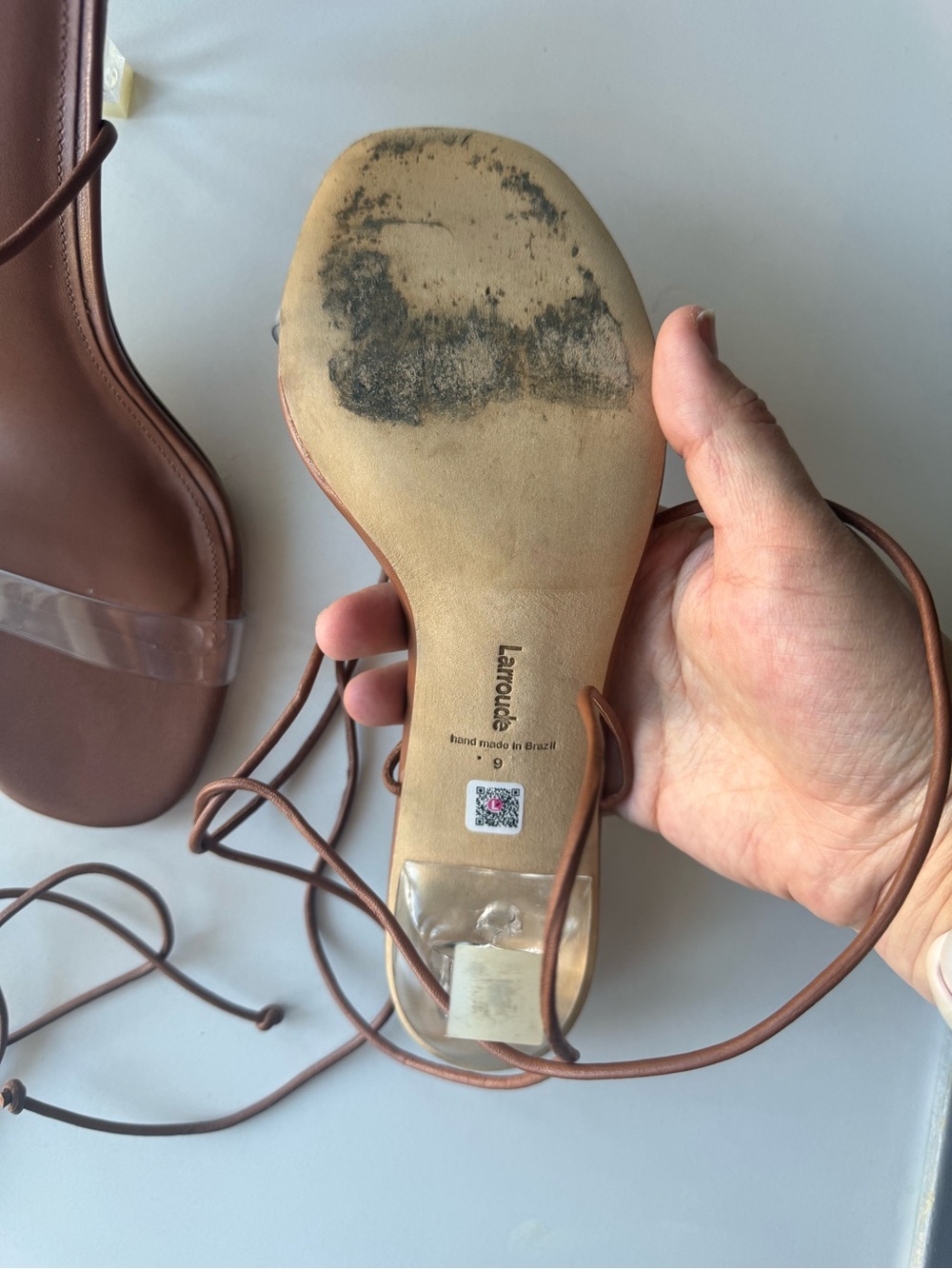 Larroudé Women's Brown Gloria Ankle Tie Up Sandal Heels Size 9 - Picture 8 of 8